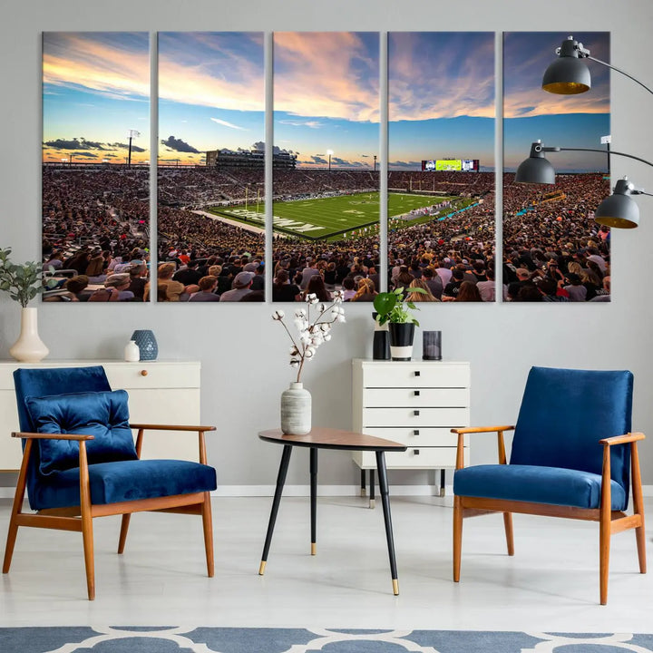 The UCF Knights Football Team Print - Orlando FBC Mortgage Stadium Wall Art Canvas Print is presented on a premium canvas that offers a polished, gallery-quality finish, elevating the wall art to new heights.