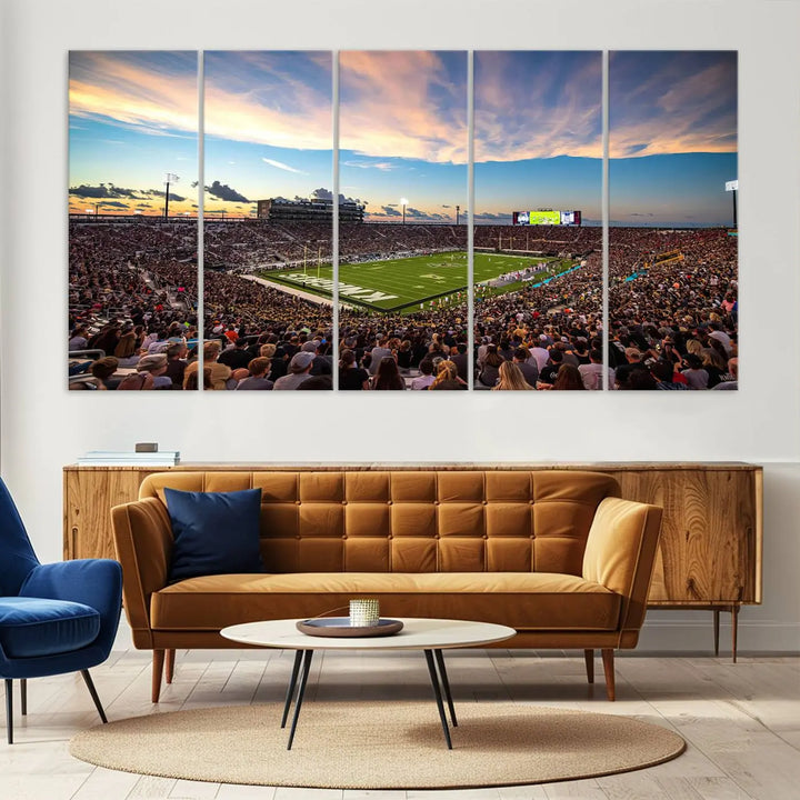 The UCF Knights Football Team Print - Orlando FBC Mortgage Stadium Wall Art Canvas Print is presented on a premium canvas that offers a polished, gallery-quality finish, elevating the wall art to new heights.