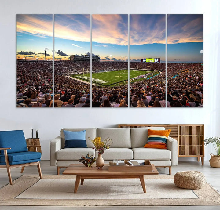 The UCF Knights Football Team Print - Orlando FBC Mortgage Stadium Wall Art Canvas Print is presented on a premium canvas that offers a polished, gallery-quality finish, elevating the wall art to new heights.