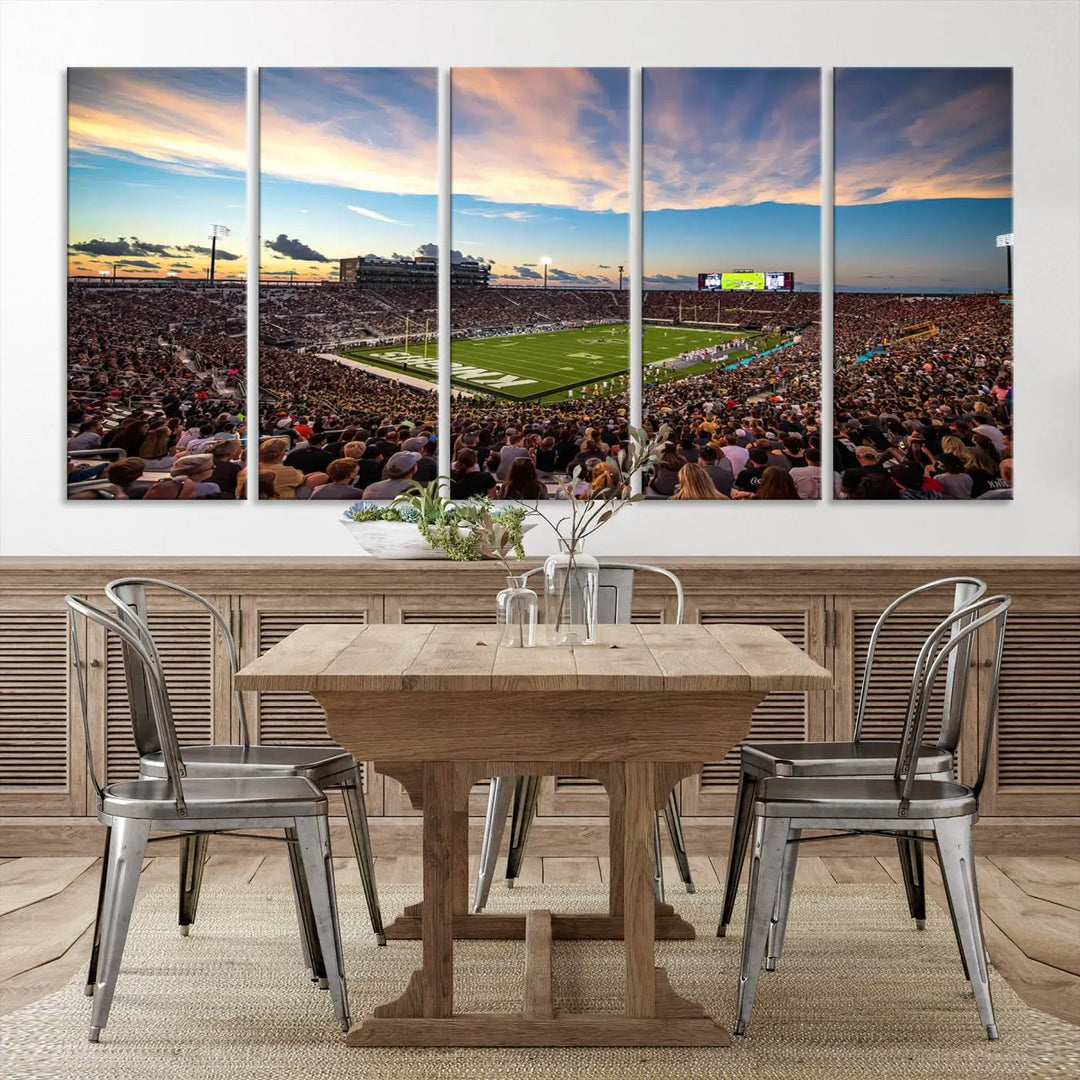 The UCF Knights Football Team Print - Orlando FBC Mortgage Stadium Wall Art Canvas Print is presented on a premium canvas that offers a polished, gallery-quality finish, elevating the wall art to new heights.