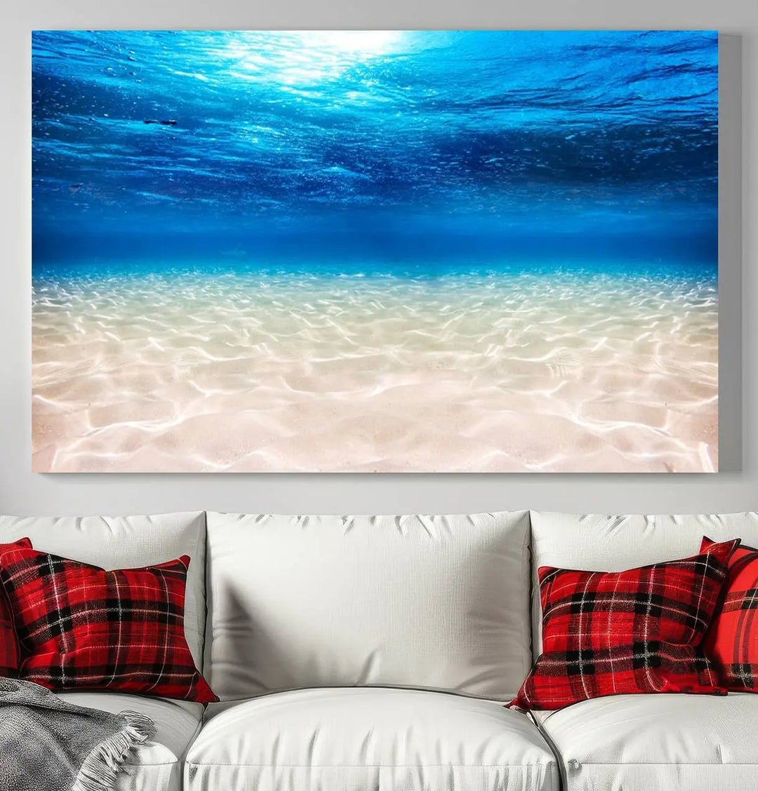 Underwater Ocean Scene Giclee Canvas Print – Serene Deep Blue Seascape Wall Art for Coastal Home Decor, Tranquil Sea Bottom Landscape