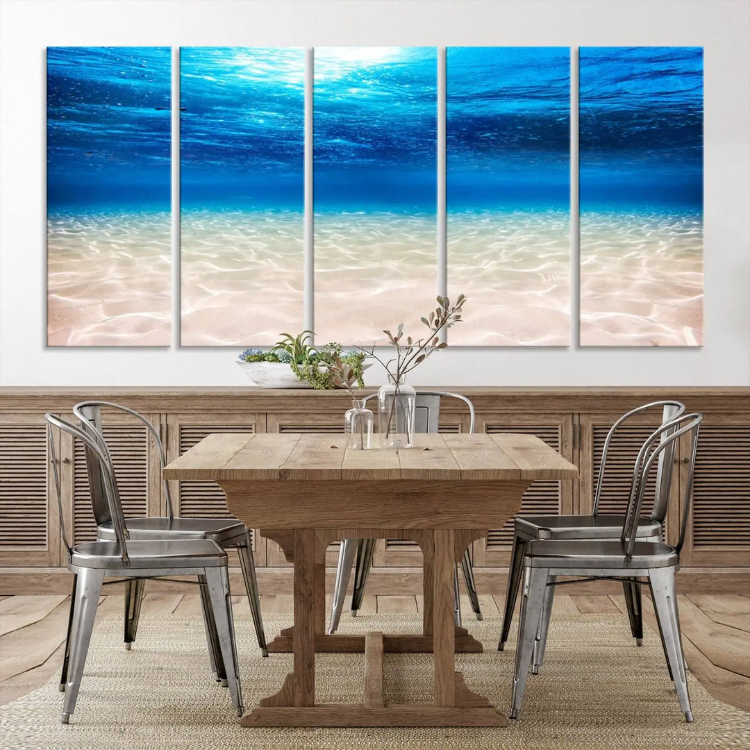 Underwater Ocean Scene Giclee Canvas Print – Serene Deep Blue Seascape Wall Art for Coastal Home Decor, Tranquil Sea Bottom Landscape