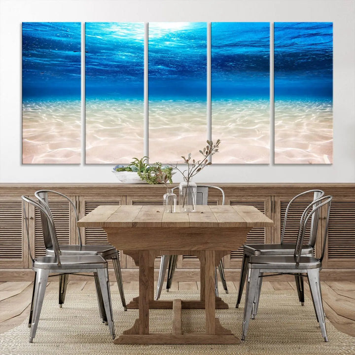 Underwater Ocean Scene Giclee Canvas Print – Serene Deep Blue Seascape Wall Art for Coastal Home Decor, Tranquil Sea Bottom Landscape