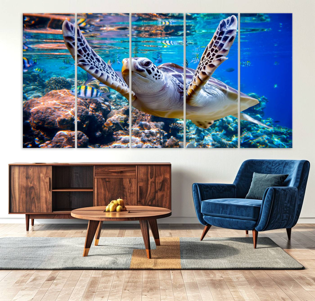 Underwater Sea Turtle Wall Art Canvas Print – Vibrant Ocean Coral Reef Décor, Ready to Hang