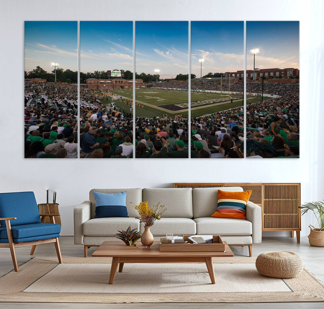12290-MGV-CV-36X24-University of Charlotte 49ers Football Team Print - Charlotte Jerry Richardson Stadium Wall Art Canvas Print