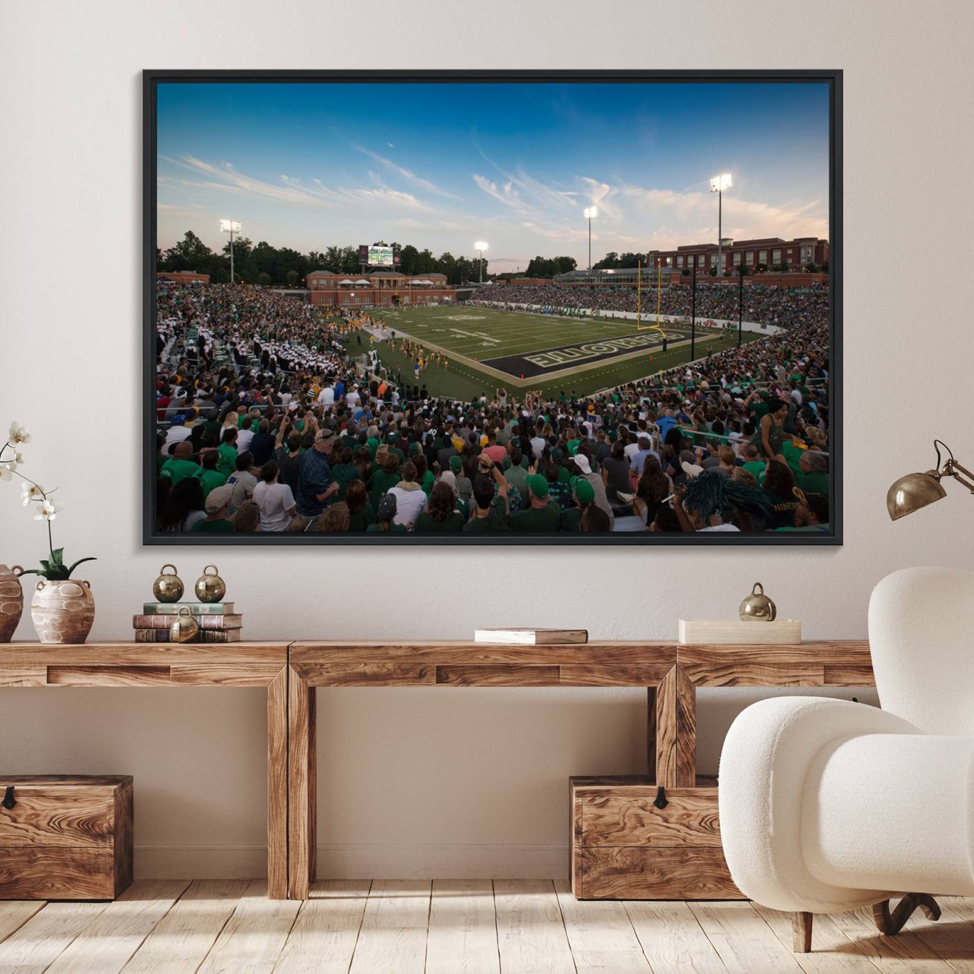 12290-MGV-FC-36X24_Black-University of Charlotte 49ers Football Team Print - Charlotte Jerry Richardson Stadium Wall Art Canvas Print