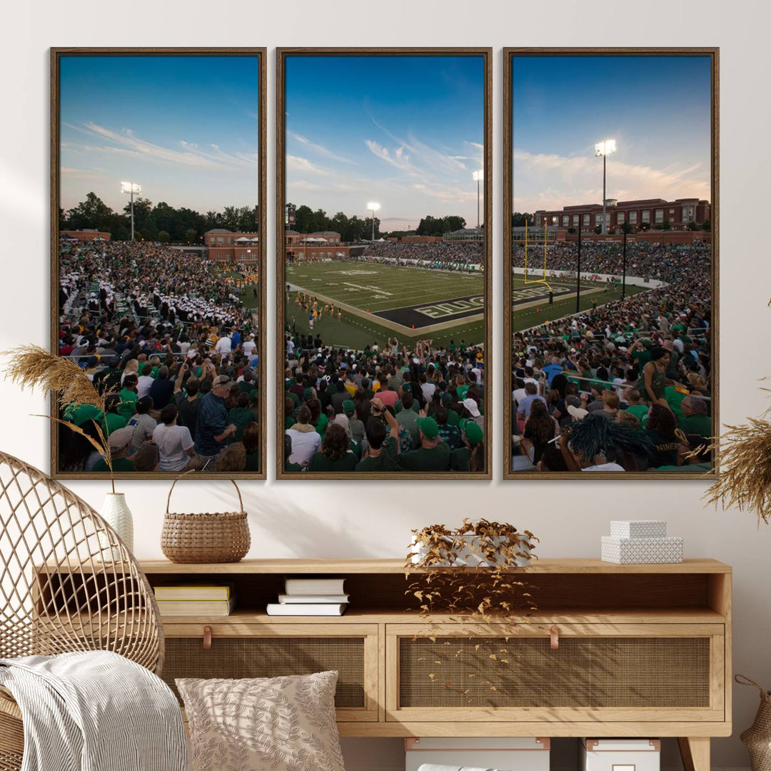 12290-MGV-FC-48X32-3P_Walnut-University of Charlotte 49ers Football Team Print - Charlotte Jerry Richardson Stadium Wall Art Canvas Print