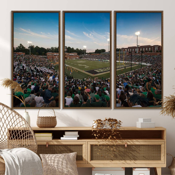 12290-MGV-FC-48X32-3P_Walnut-University of Charlotte 49ers Football Team Print - Charlotte Jerry Richardson Stadium Wall Art Canvas Print