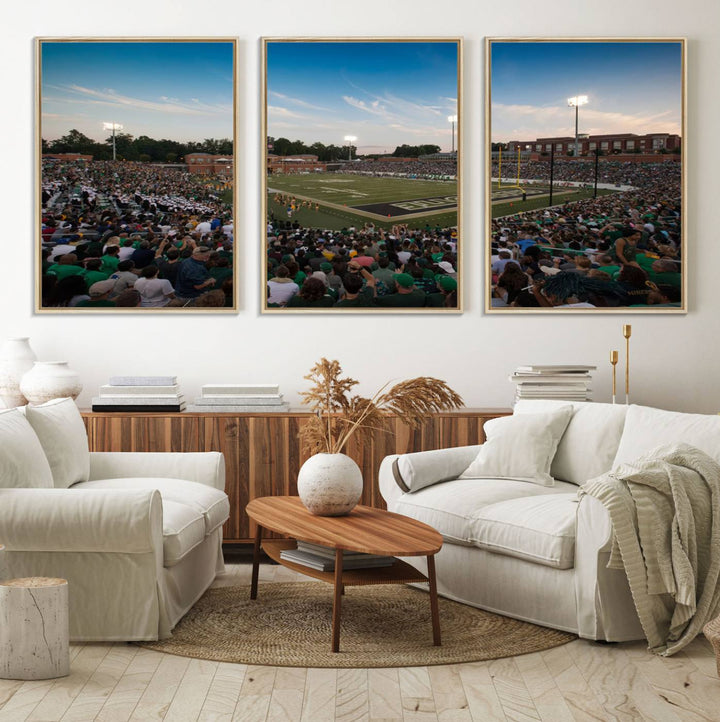 12290-MGV-FC-60X30-3P_Natural-University of Charlotte 49ers Football Team Print - Charlotte Jerry Richardson Stadium Wall Art Canvas Print