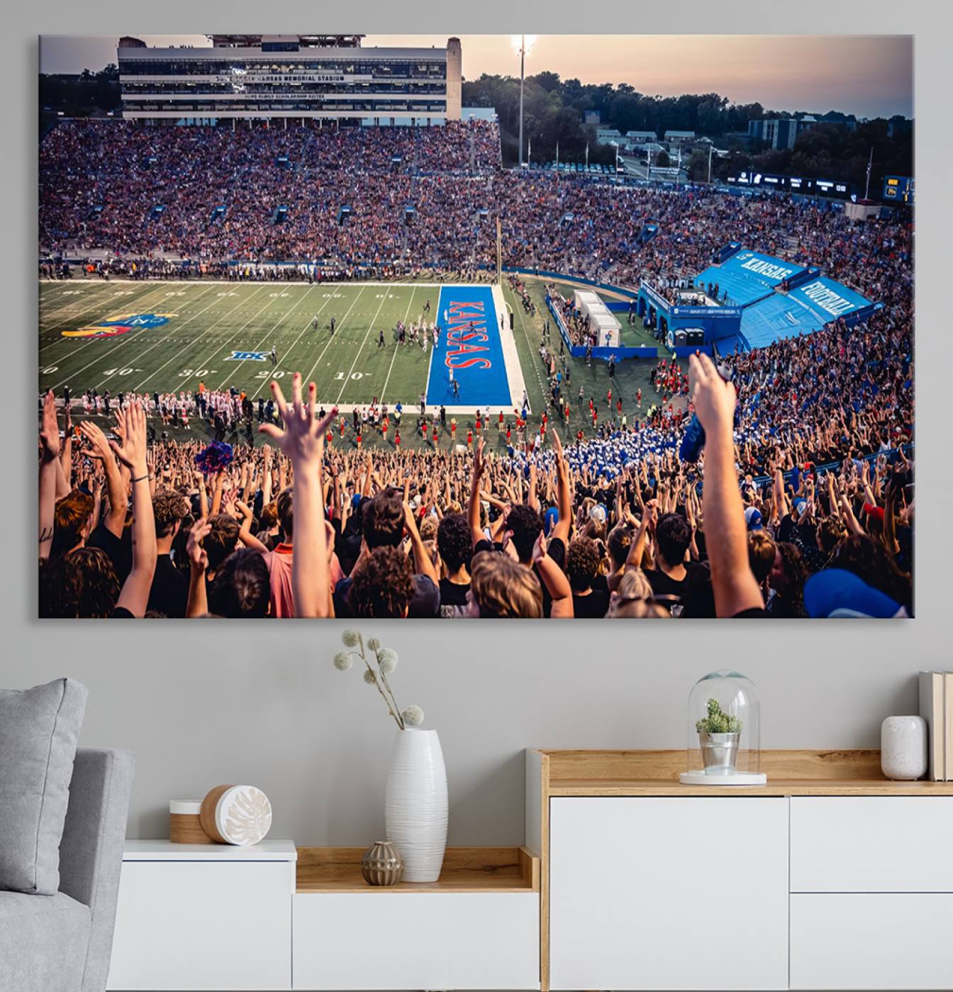 40169-MGV-CV-36X24-University of Kansas Jayhawks Football Team Art Print - Lawrence Kansas Memorial Stadium Wall Art Canvas Print