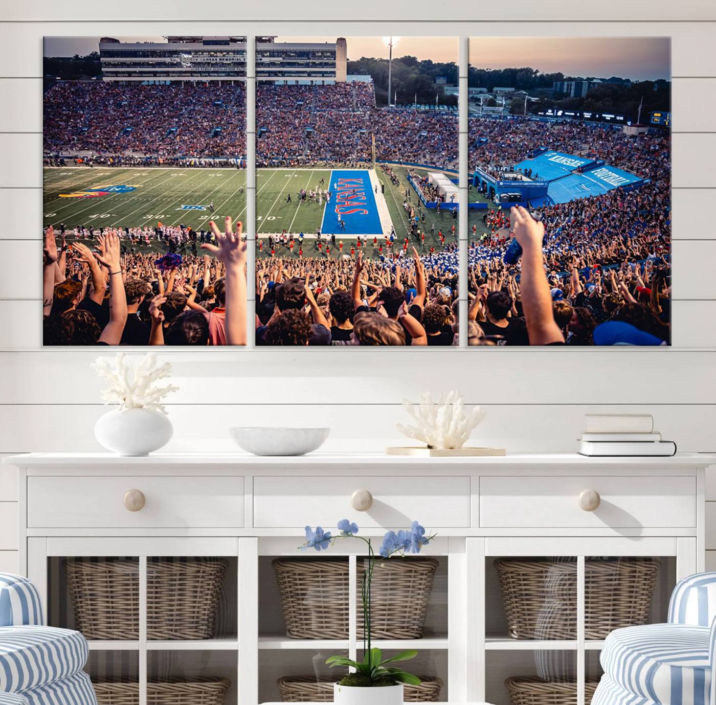 40169-MGV-CV-36X24-University of Kansas Jayhawks Football Team Art Print - Lawrence Kansas Memorial Stadium Wall Art Canvas Print