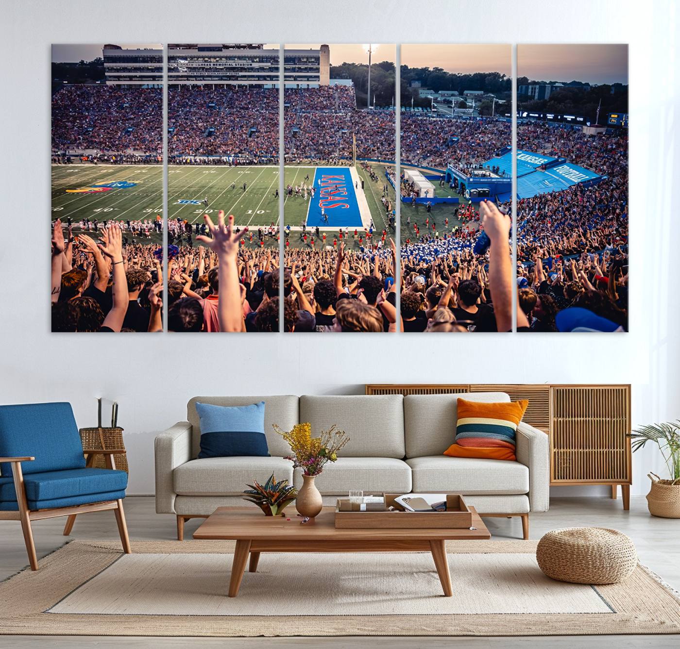 40169-MGV-CV-36X24-University of Kansas Jayhawks Football Team Art Print - Lawrence Kansas Memorial Stadium Wall Art Canvas Print