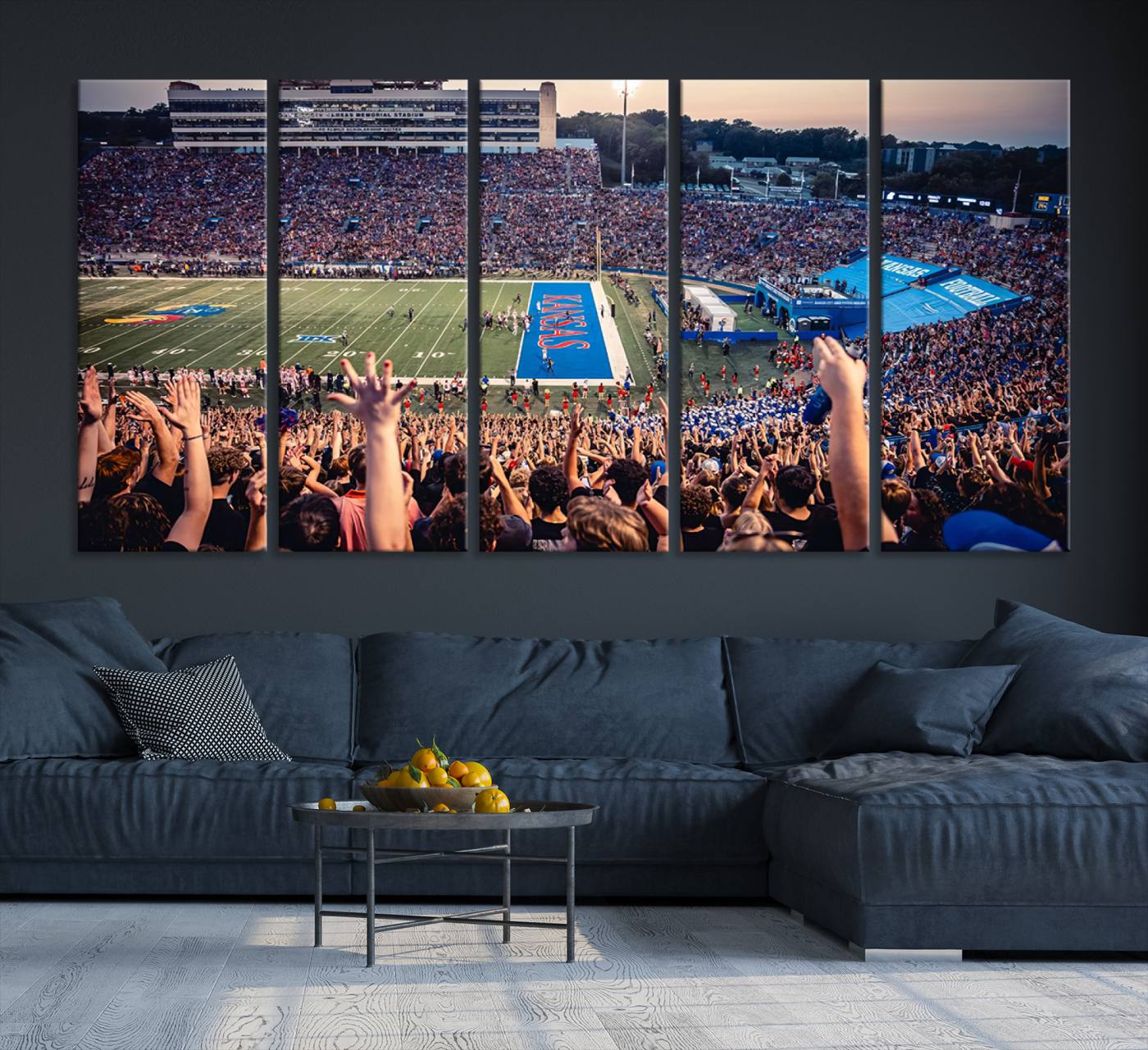 40169-MGV-CV-36X24-University of Kansas Jayhawks Football Team Art Print - Lawrence Kansas Memorial Stadium Wall Art Canvas Print