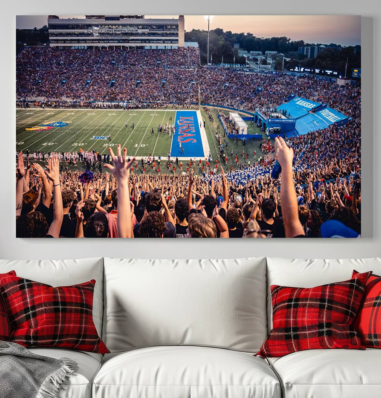 40169-MGV-CV-36X24-University of Kansas Jayhawks Football Team Art Print - Lawrence Kansas Memorial Stadium Wall Art Canvas Print