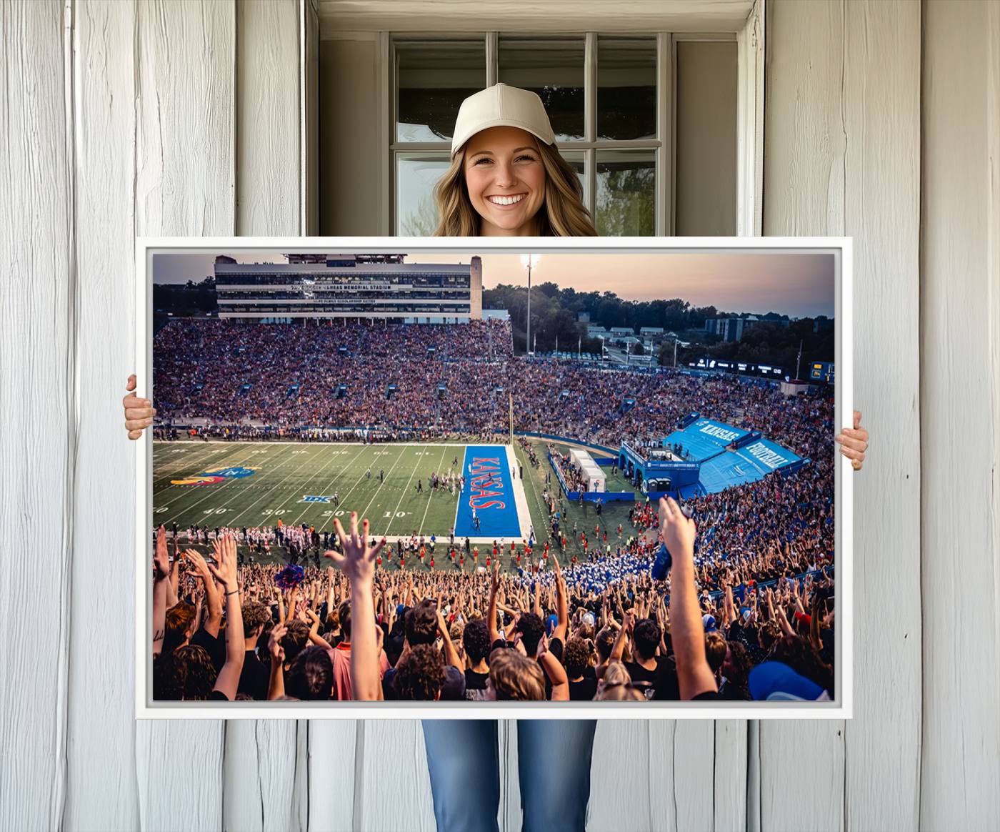 40169-MGV-CV-36X24-University of Kansas Jayhawks Football Team Art Print - Lawrence Kansas Memorial Stadium Wall Art Canvas Print