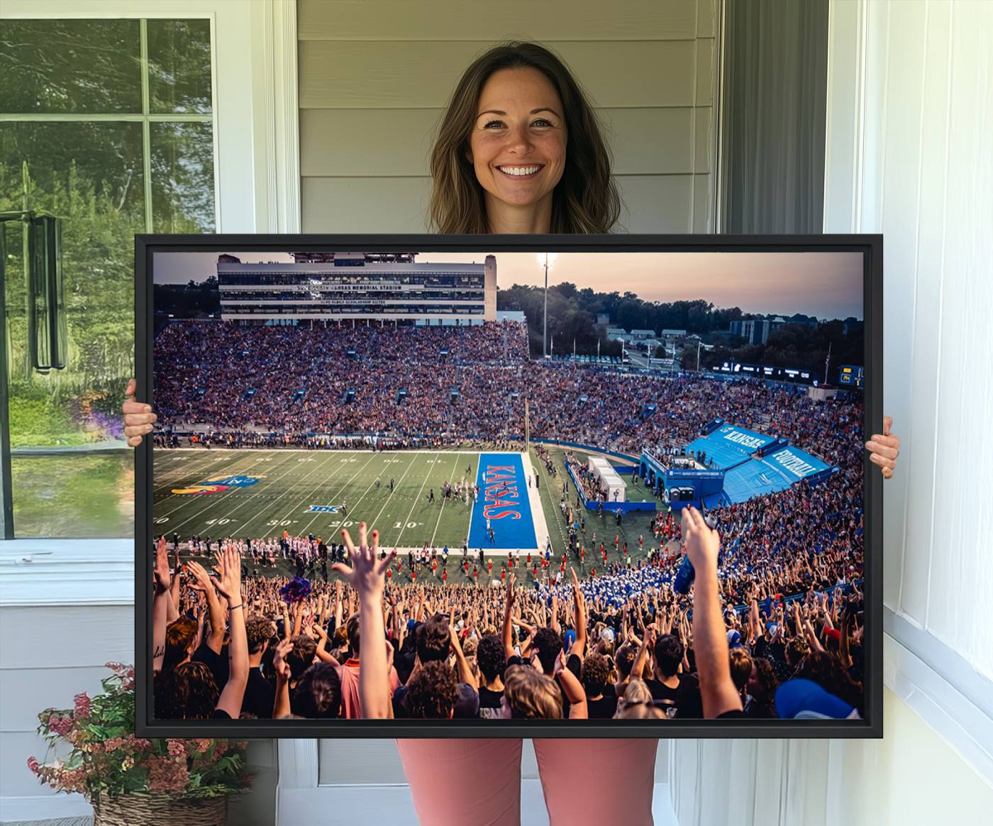 40169-MGV-CV-36X24-University of Kansas Jayhawks Football Team Art Print - Lawrence Kansas Memorial Stadium Wall Art Canvas Print