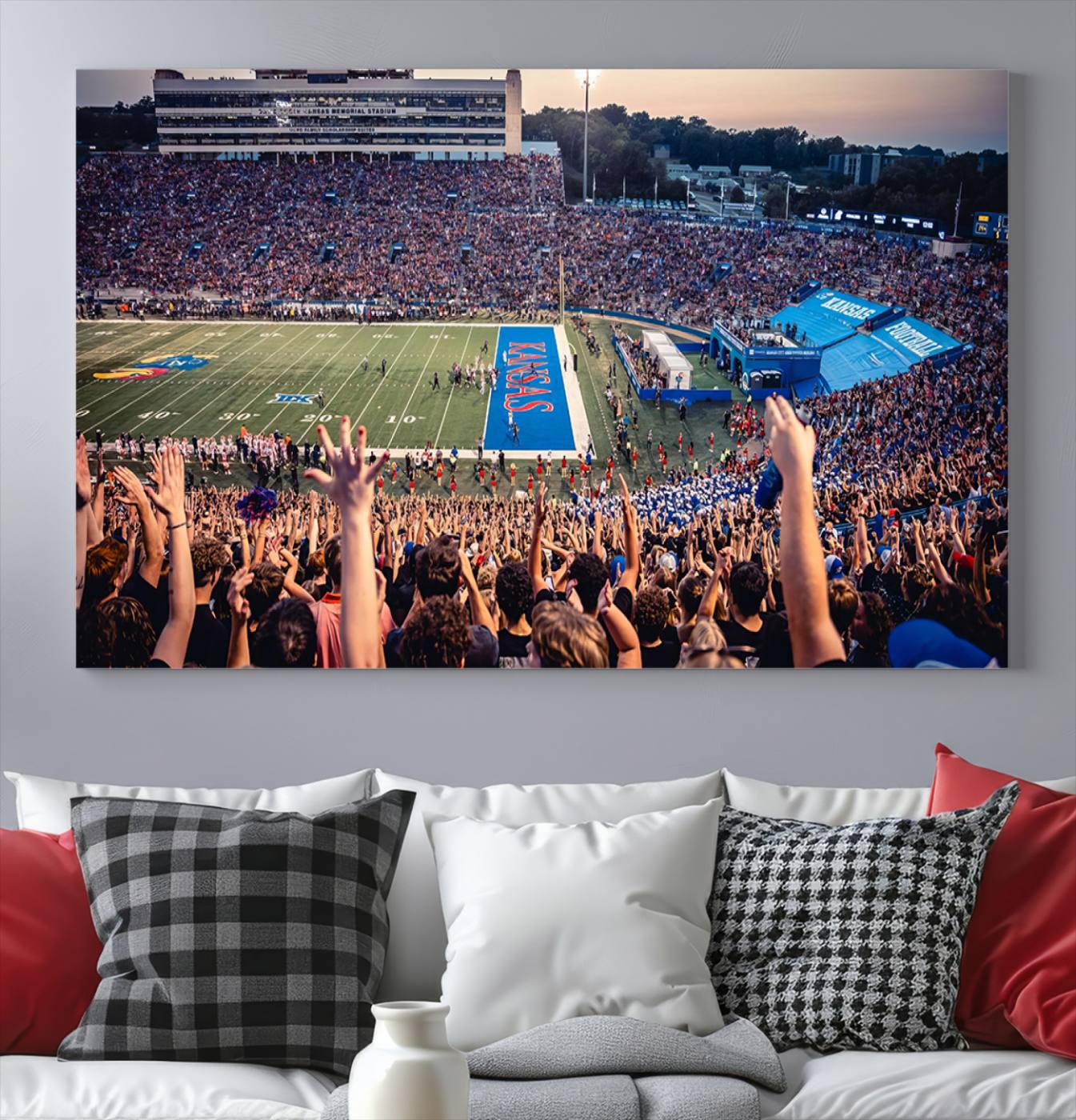 40169-MGV-CV-36X24-University of Kansas Jayhawks Football Team Art Print - Lawrence Kansas Memorial Stadium Wall Art Canvas Print