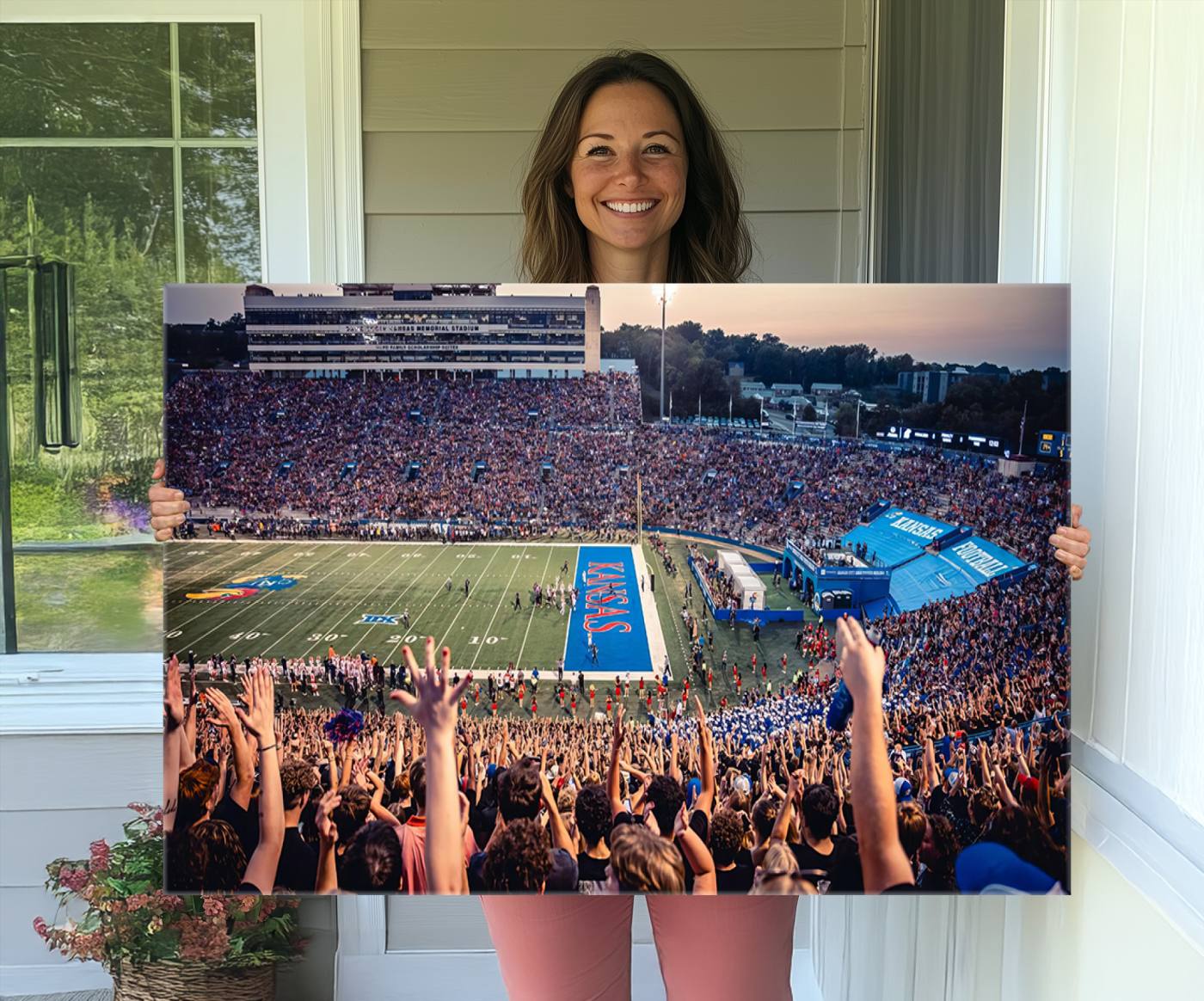40169-MGV-CV-36X24-University of Kansas Jayhawks Football Team Art Print - Lawrence Kansas Memorial Stadium Wall Art Canvas Print