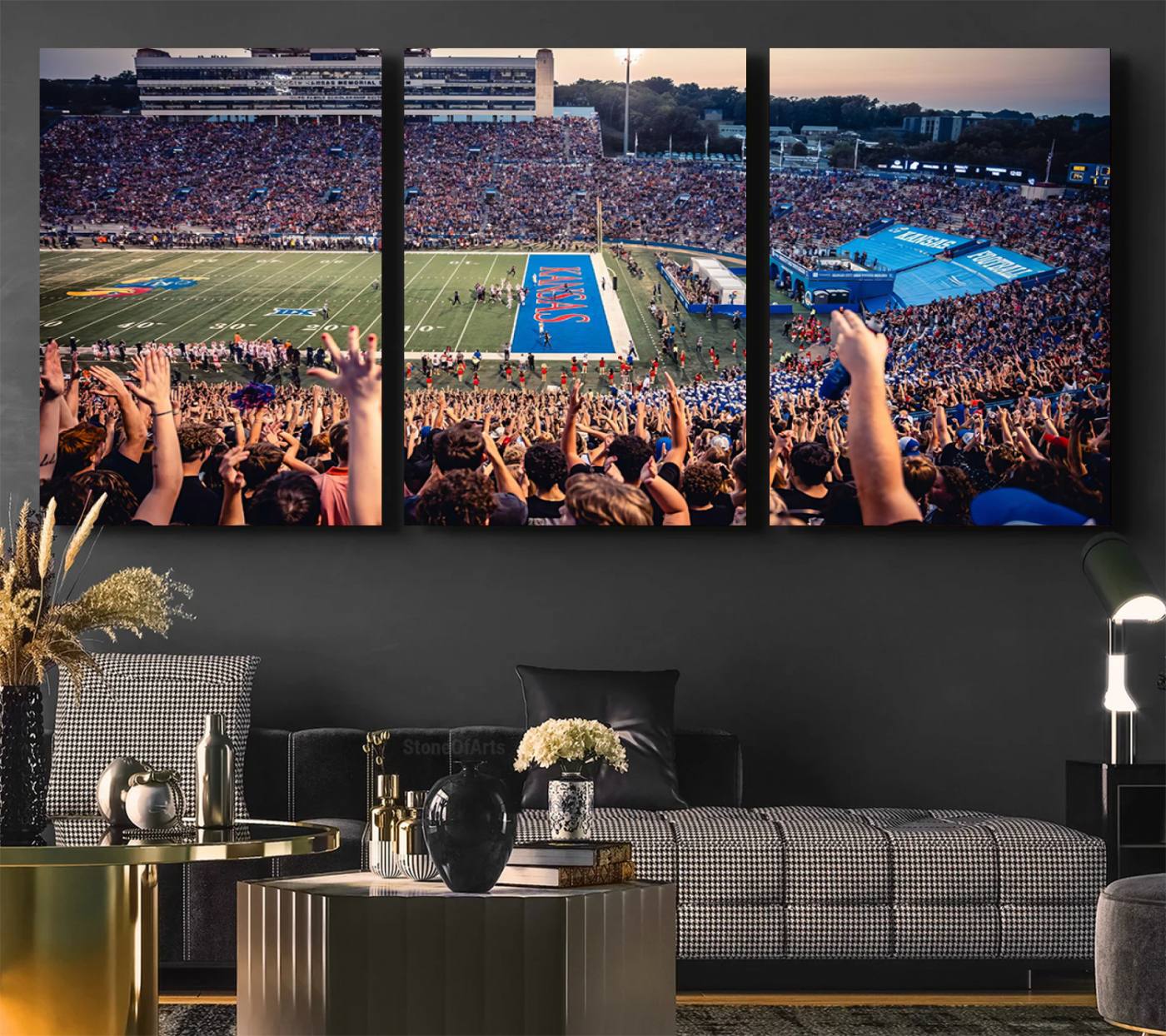 40169-MGV-CV-60X30-3P-University of Kansas Jayhawks Football Team Art Print - Lawrence Kansas Memorial Stadium Wall Art Canvas Print