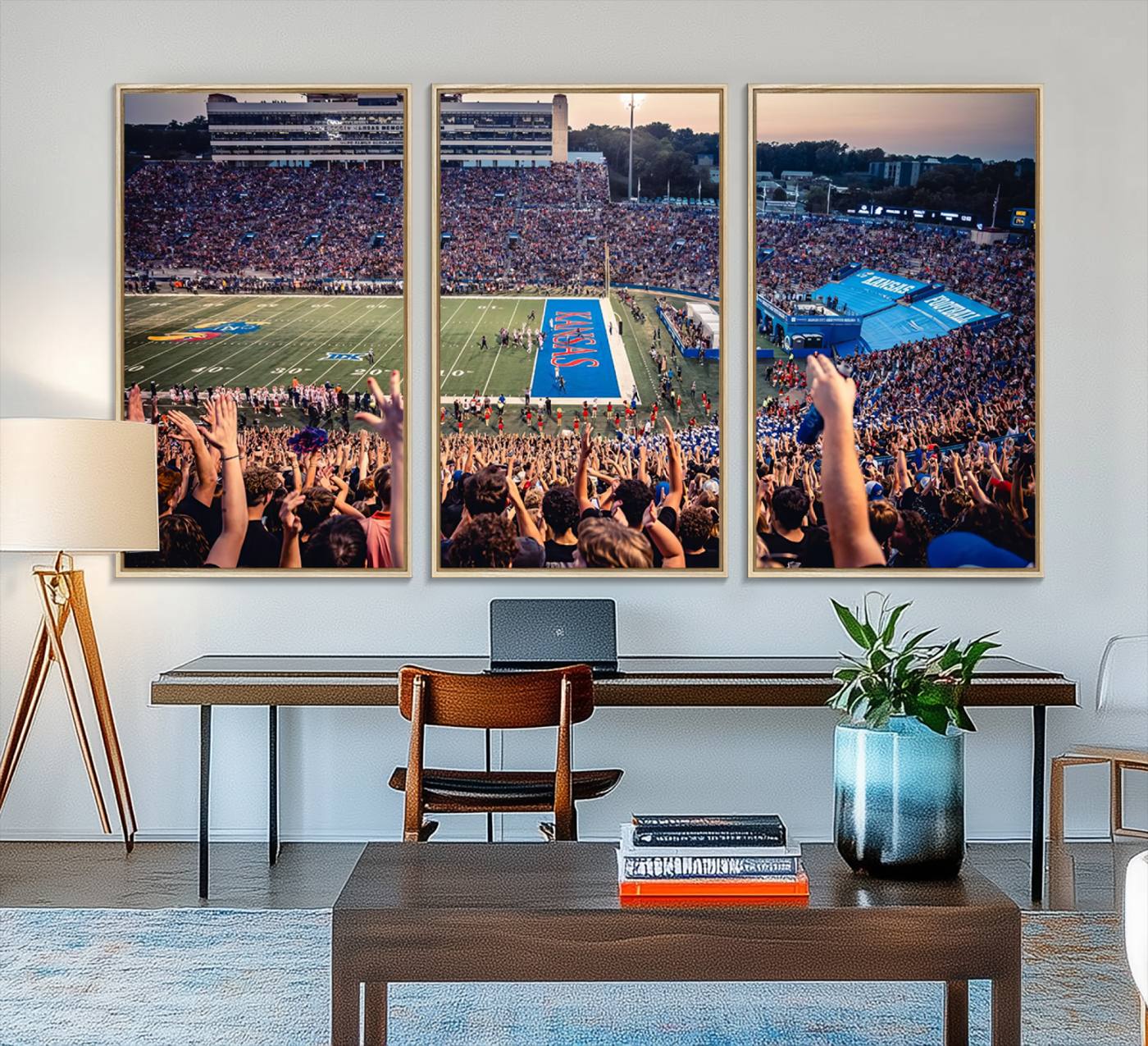 40169-MGV-FC-48X32-3P_Natural-University of Kansas Jayhawks Football Team Art Print - Lawrence Kansas Memorial Stadium Wall Art Canvas Print