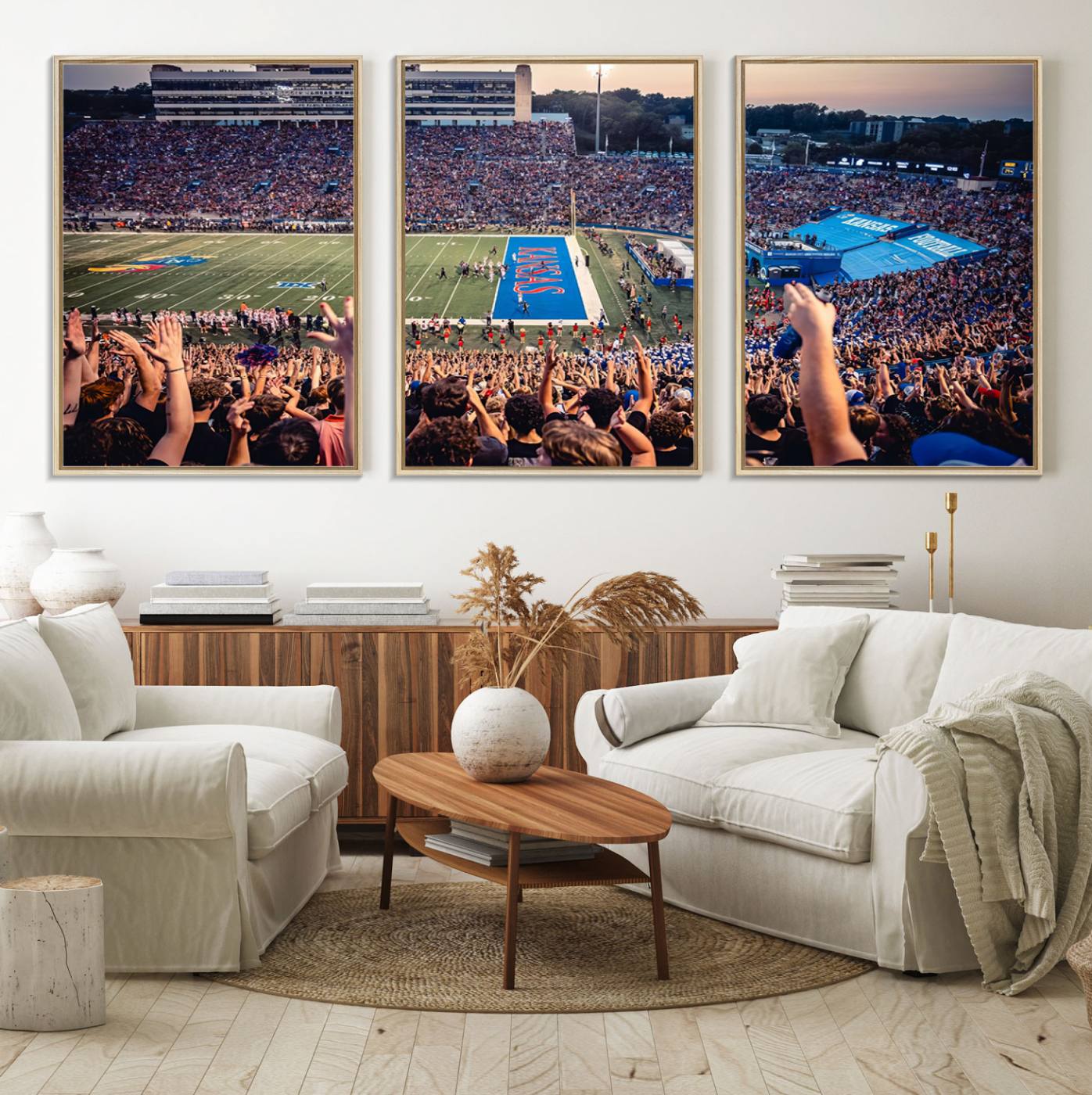 40169-MGV-FC-60X30-3P_Natural-University of Kansas Jayhawks Football Team Art Print - Lawrence Kansas Memorial Stadium Wall Art Canvas Print