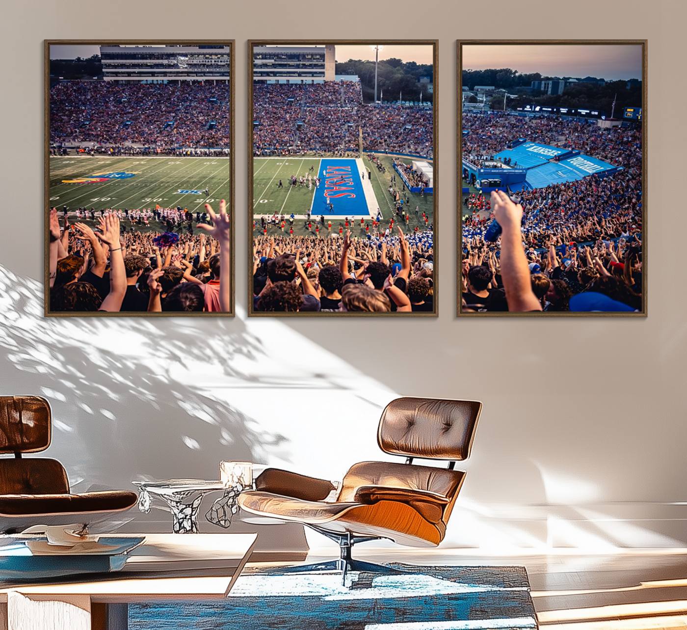 40169-MGV-FC-60X30-3P_Walnut-University of Kansas Jayhawks Football Team Art Print - Lawrence Kansas Memorial Stadium Wall Art Canvas Print