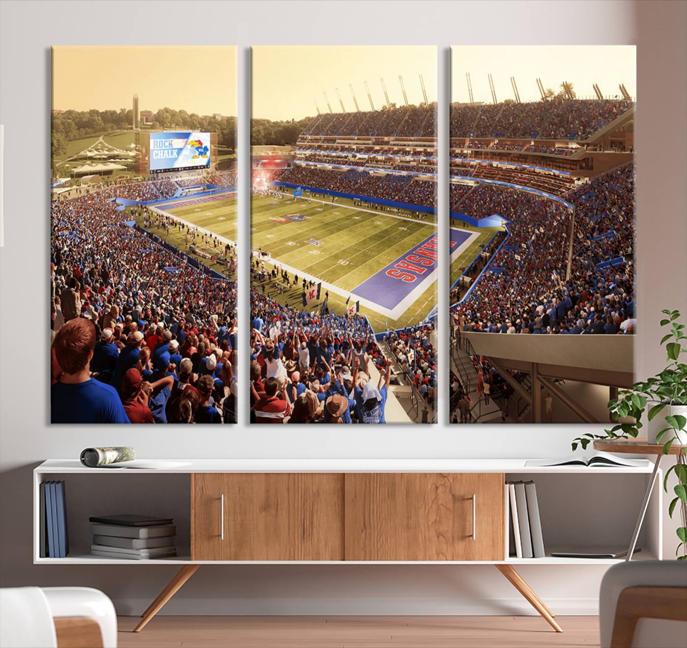 71731-MGV-CV-36X24-University of Kansas Jayhawks Football Team Print - Lawrence Kansas Memorial Stadium Wall Art Canvas Print