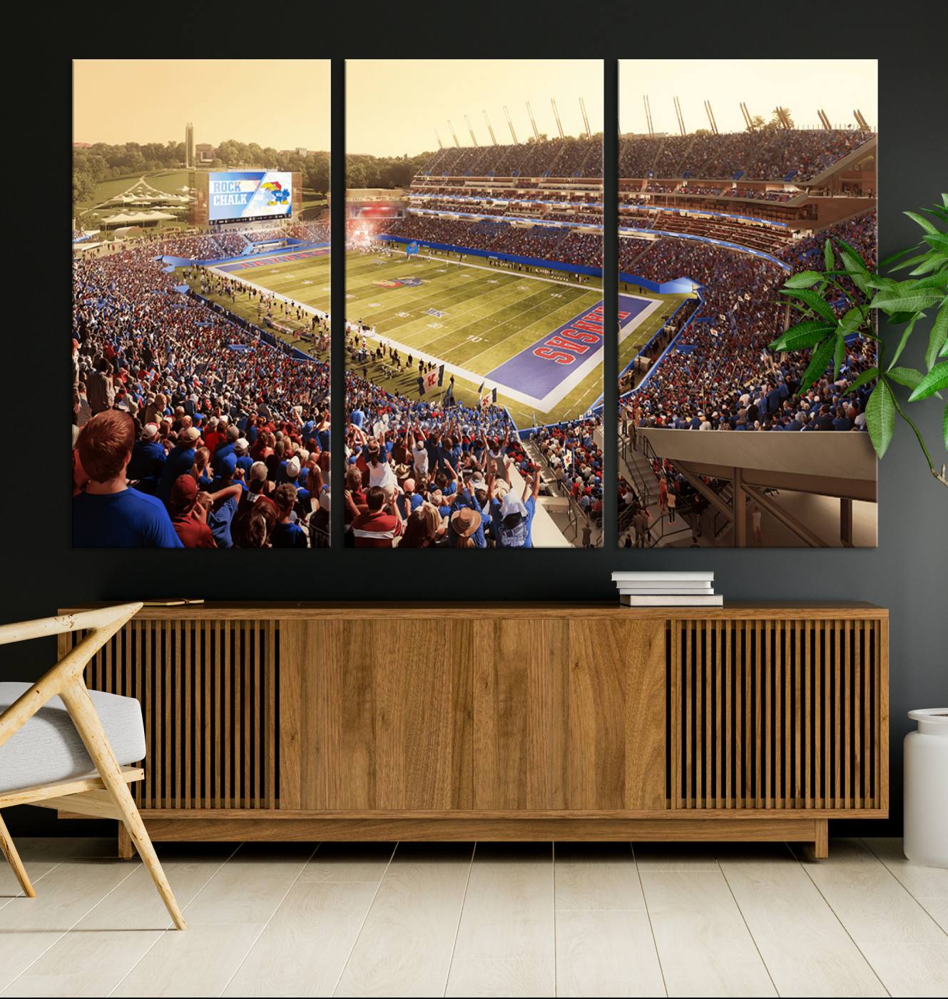 71731-MGV-CV-36X24-University of Kansas Jayhawks Football Team Print - Lawrence Kansas Memorial Stadium Wall Art Canvas Print