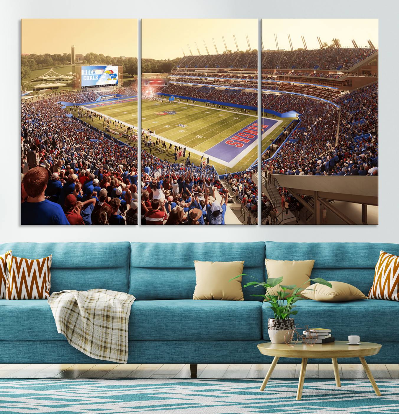 71731-MGV-CV-36X24-University of Kansas Jayhawks Football Team Print - Lawrence Kansas Memorial Stadium Wall Art Canvas Print