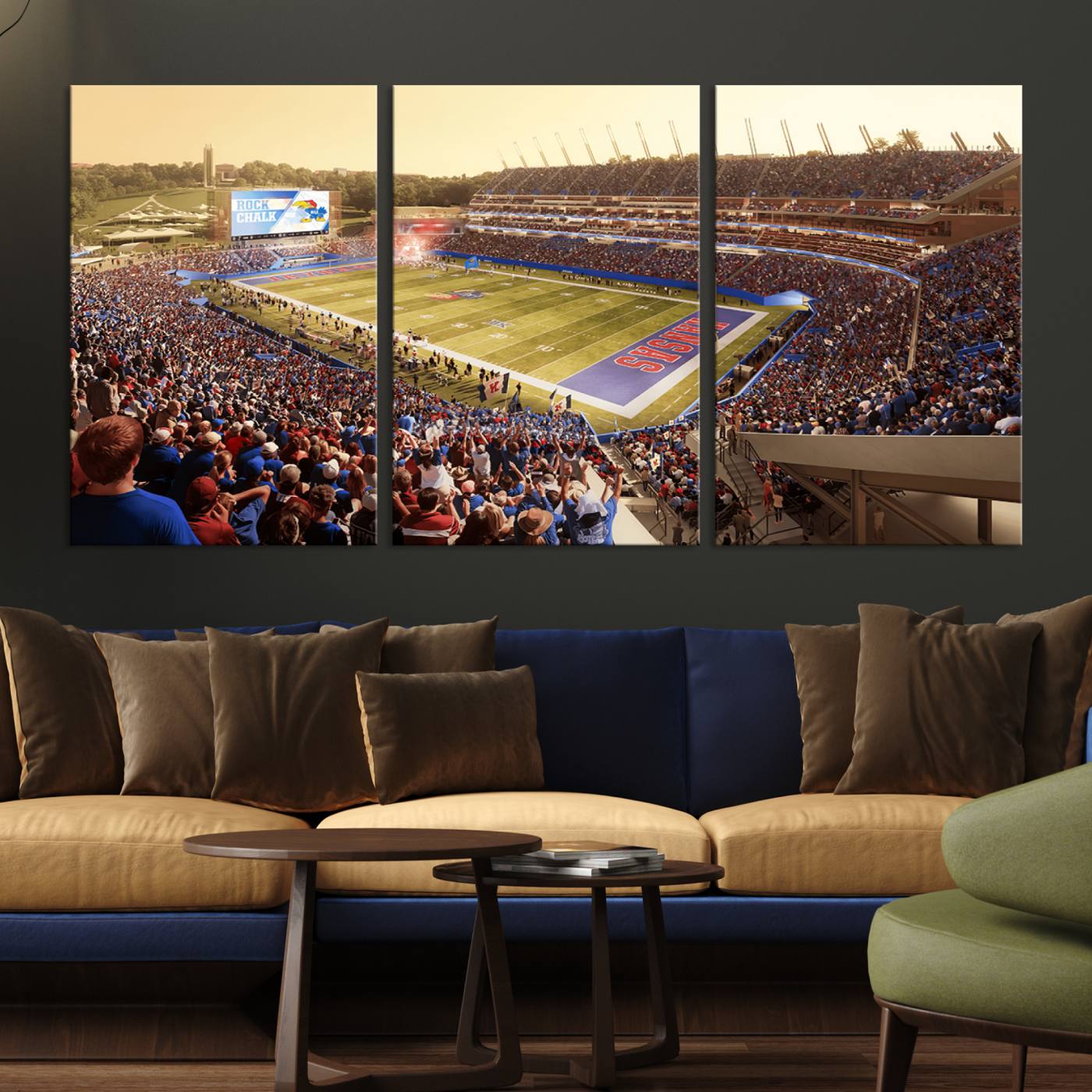 71731-MGV-CV-36X24-University of Kansas Jayhawks Football Team Print - Lawrence Kansas Memorial Stadium Wall Art Canvas Print