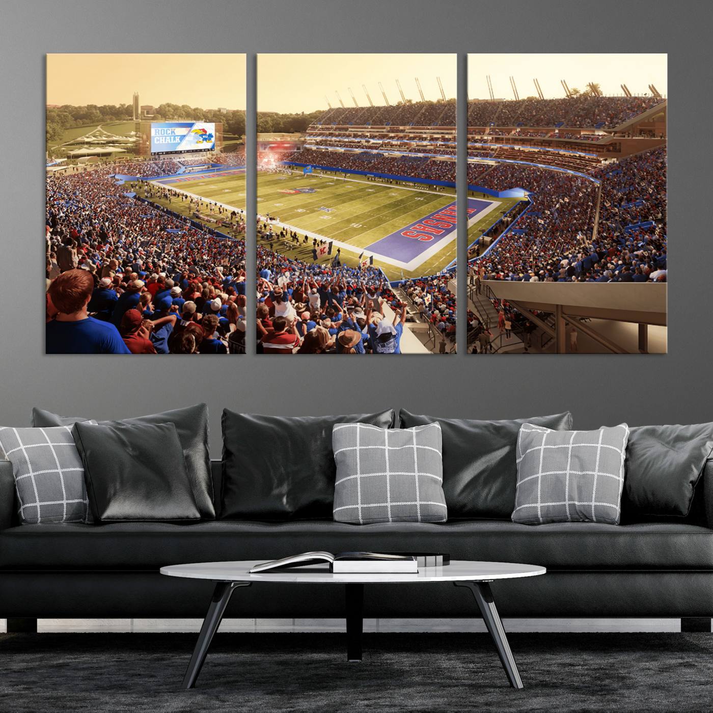 71731-MGV-CV-36X24-University of Kansas Jayhawks Football Team Print - Lawrence Kansas Memorial Stadium Wall Art Canvas Print