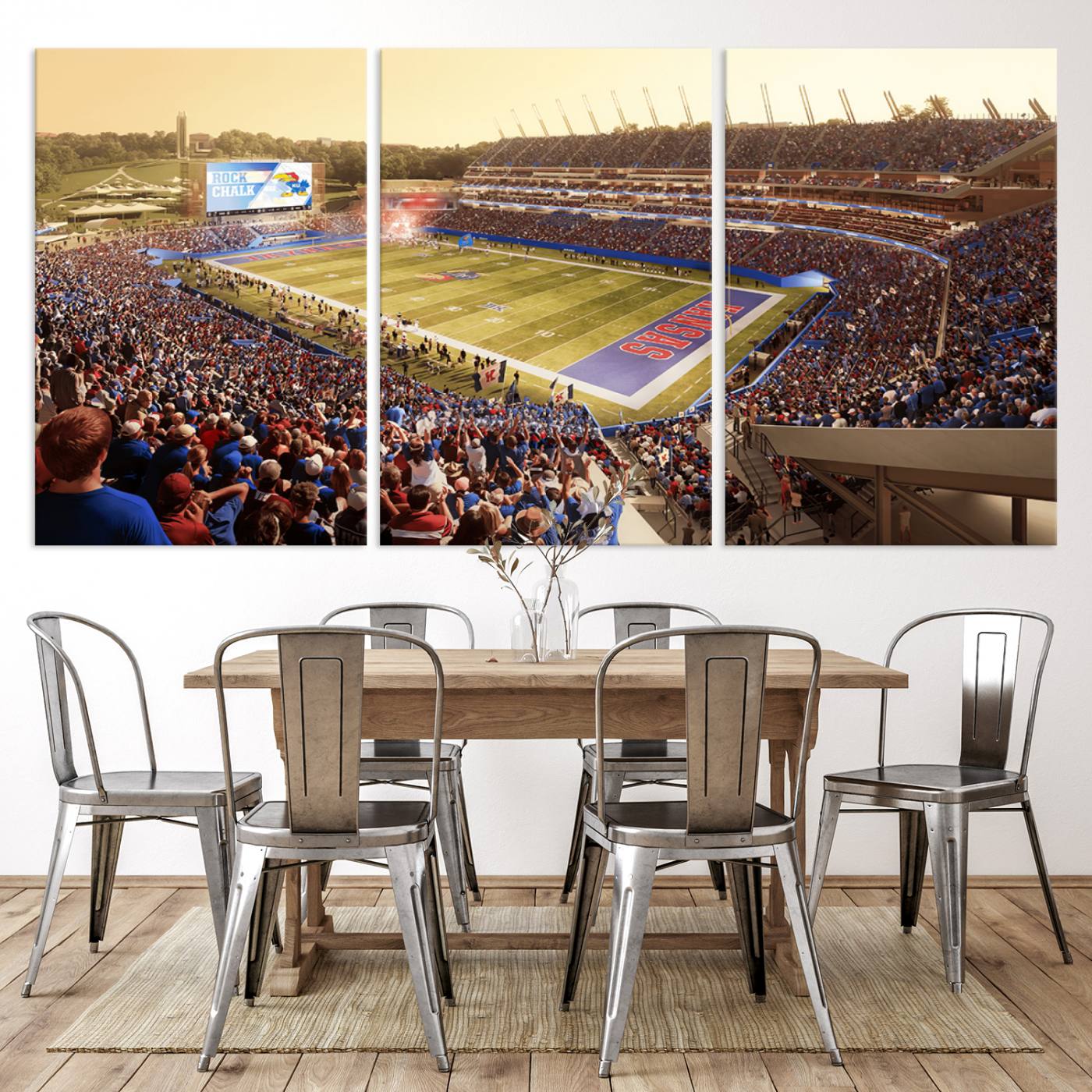 71731-MGV-CV-36X24-University of Kansas Jayhawks Football Team Print - Lawrence Kansas Memorial Stadium Wall Art Canvas Print