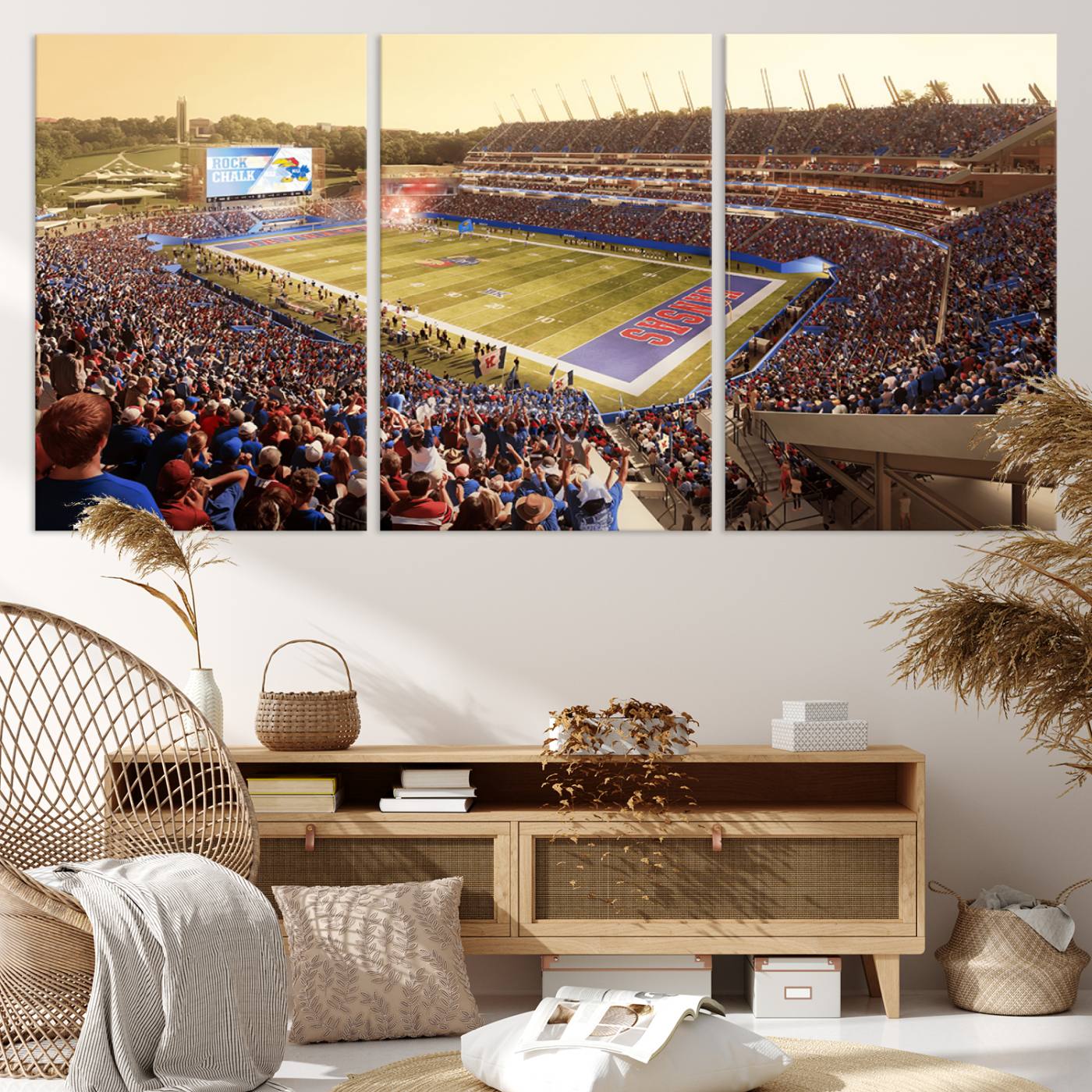 71731-MGV-CV-36X24-University of Kansas Jayhawks Football Team Print - Lawrence Kansas Memorial Stadium Wall Art Canvas Print