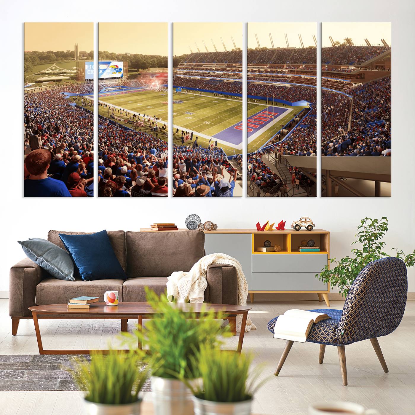 71731-MGV-CV-36X24-University of Kansas Jayhawks Football Team Print - Lawrence Kansas Memorial Stadium Wall Art Canvas Print