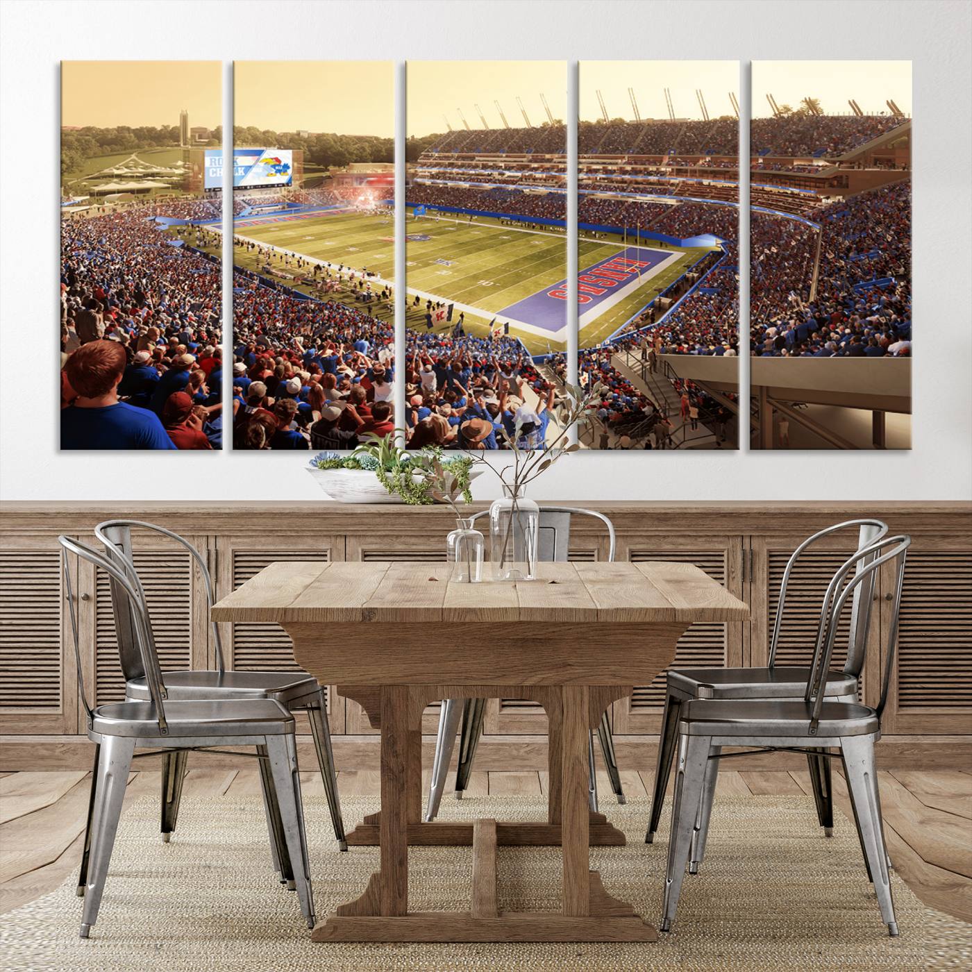 71731-MGV-CV-36X24-University of Kansas Jayhawks Football Team Print - Lawrence Kansas Memorial Stadium Wall Art Canvas Print
