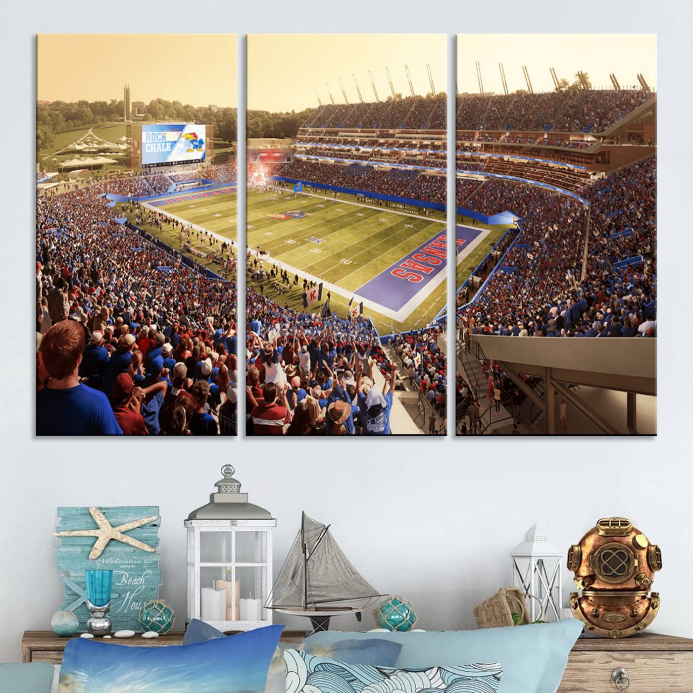 71731-MGV-CV-48X32-3P-University of Kansas Jayhawks Football Team Print - Lawrence Kansas Memorial Stadium Wall Art Canvas Print
