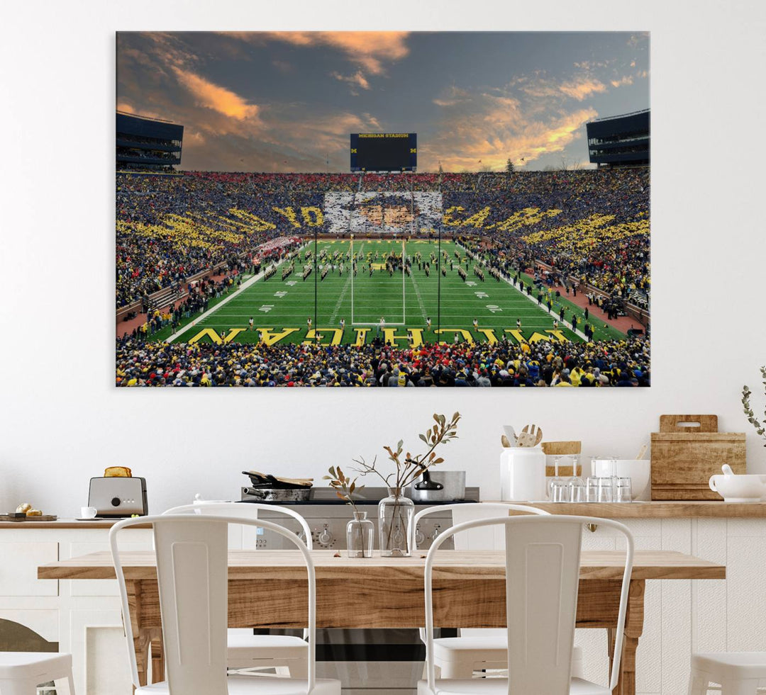 University of Michigan Wolverines Print Canvas, Football Team Print - Ann Arbor Michigan Stadium Wall Art Canvas Print