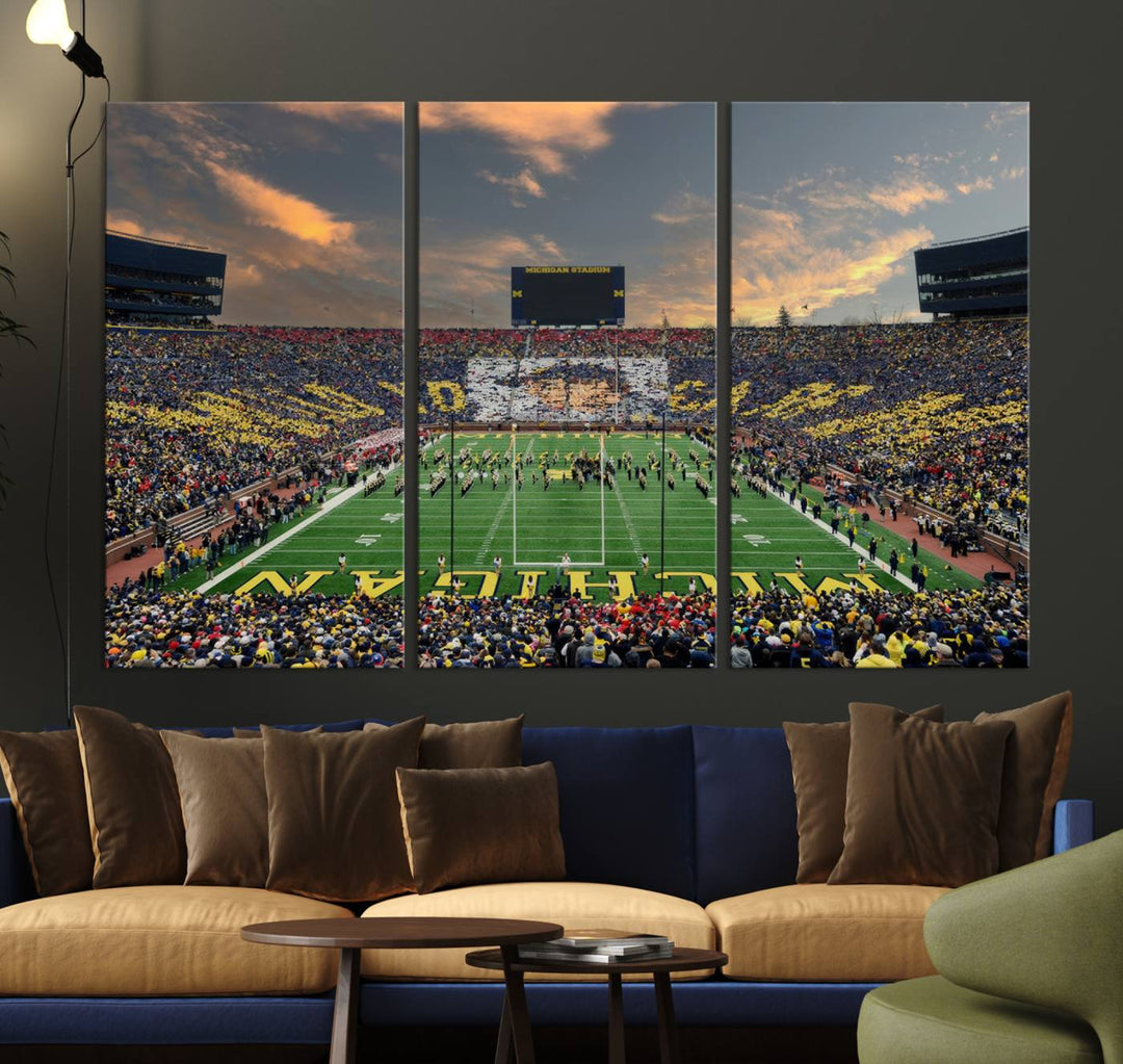 University of Michigan Wolverines Print Canvas, Football Team Print - Ann Arbor Michigan Stadium Wall Art Canvas Print