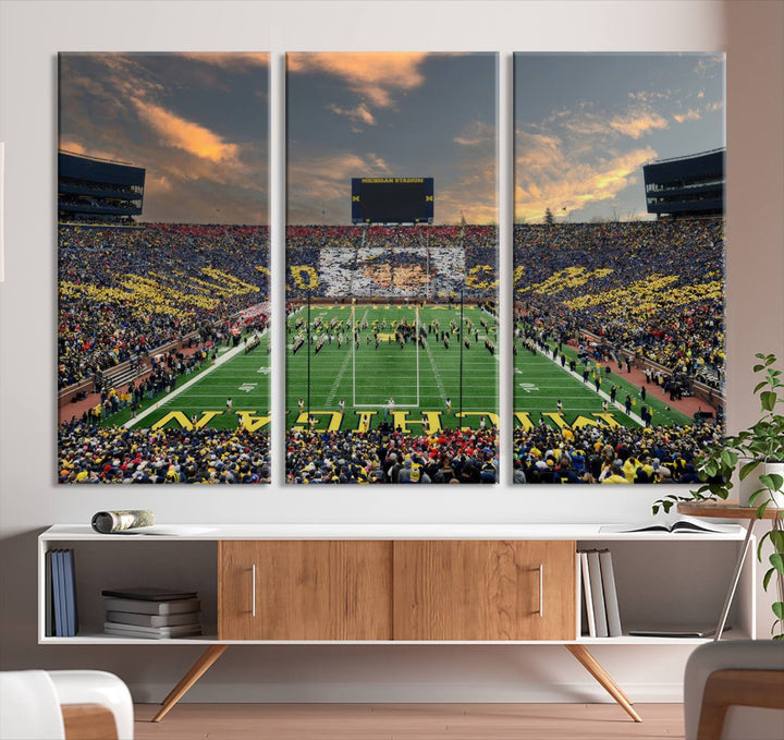 University of Michigan Wolverines Print Canvas, Football Team Print - Ann Arbor Michigan Stadium Wall Art Canvas Print