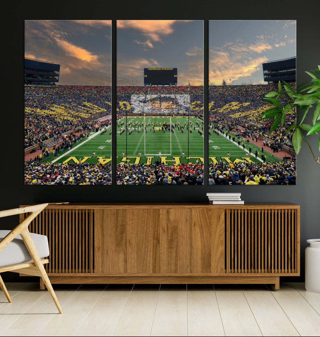 University of Michigan Wolverines Print Canvas, Football Team Print - Ann Arbor Michigan Stadium Wall Art Canvas Print