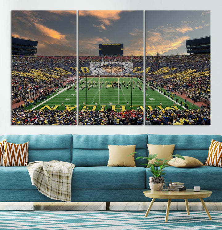 University of Michigan Wolverines Print Canvas, Football Team Print - Ann Arbor Michigan Stadium Wall Art Canvas Print