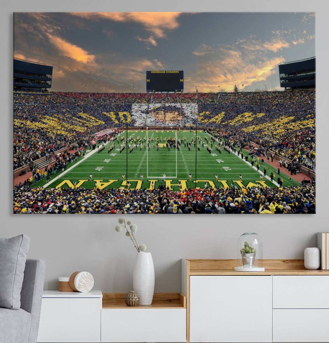 University of Michigan Wolverines Print Canvas, Football Team Print - Ann Arbor Michigan Stadium Wall Art Canvas Print