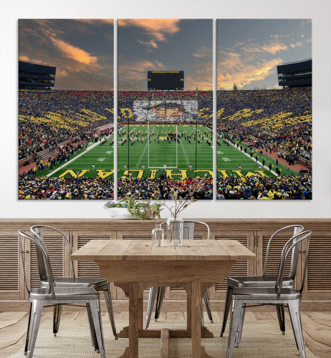 University of Michigan Wolverines Print Canvas, Football Team Print - Ann Arbor Michigan Stadium Wall Art Canvas Print
