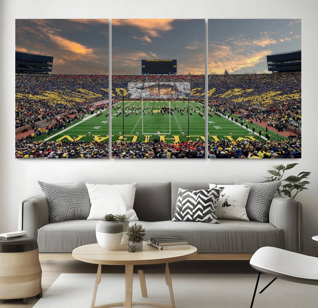 University of Michigan Wolverines Print Canvas, Football Team Print - Ann Arbor Michigan Stadium Wall Art Canvas Print