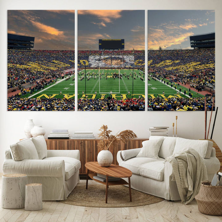 University of Michigan Wolverines Print Canvas, Football Team Print - Ann Arbor Michigan Stadium Wall Art Canvas Print