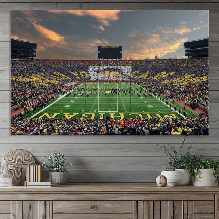 University of Michigan Wolverines Print Canvas, Football Team Print - Ann Arbor Michigan Stadium Wall Art Canvas Print