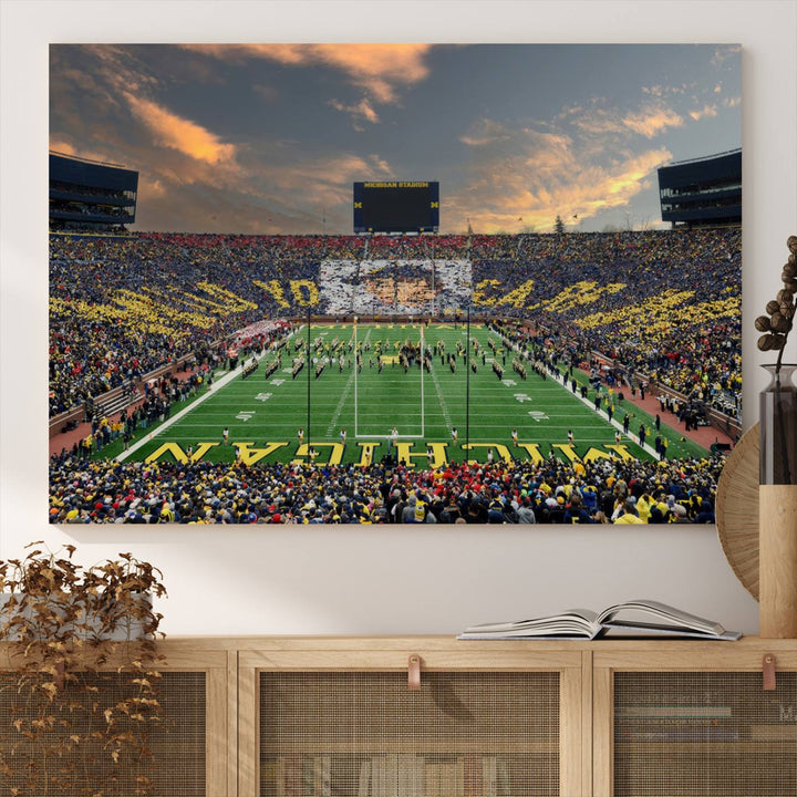 University of Michigan Wolverines Print Canvas, Football Team Print - Ann Arbor Michigan Stadium Wall Art Canvas Print