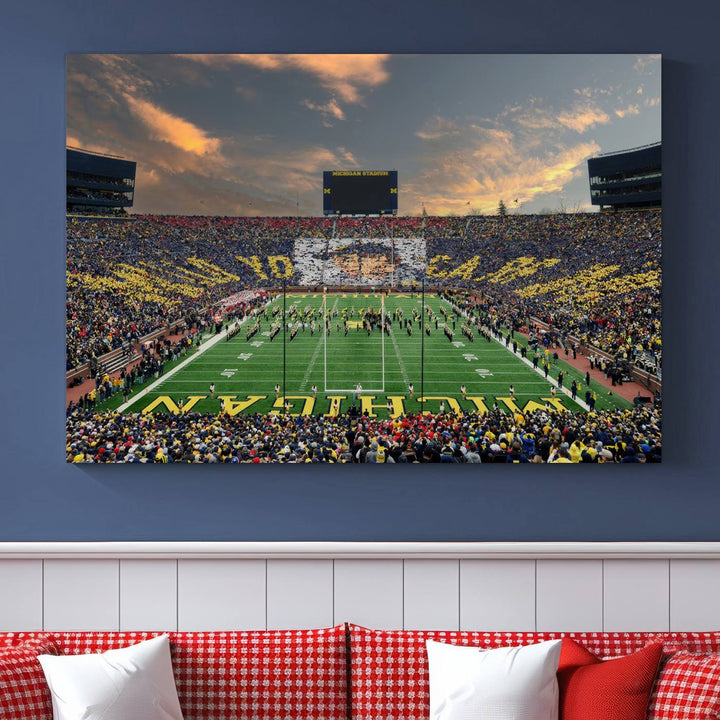 University of Michigan Wolverines Print Canvas, Football Team Print - Ann Arbor Michigan Stadium Wall Art Canvas Print