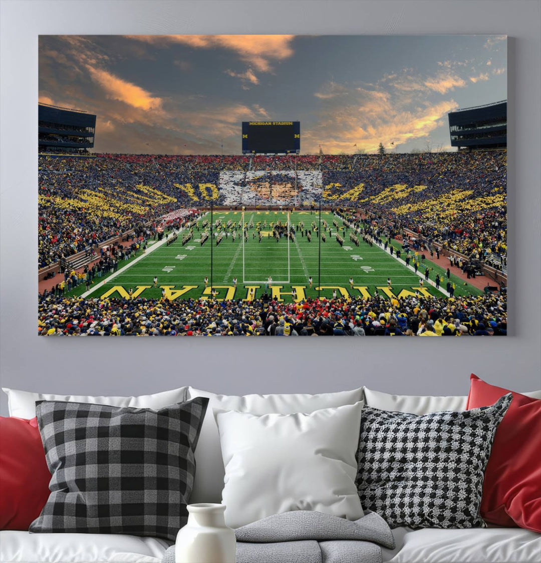 University of Michigan Wolverines Print Canvas, Football Team Print - Ann Arbor Michigan Stadium Wall Art Canvas Print