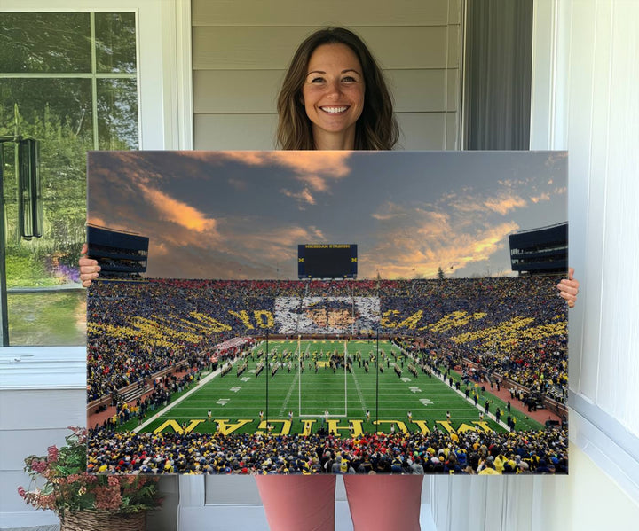 University of Michigan Wolverines Print Canvas, Football Team Print - Ann Arbor Michigan Stadium Wall Art Canvas Print